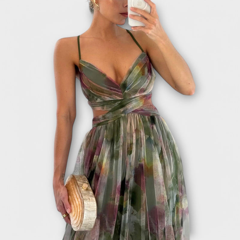 Annai – Élégante robe longue en tulle, coupe près du corps
