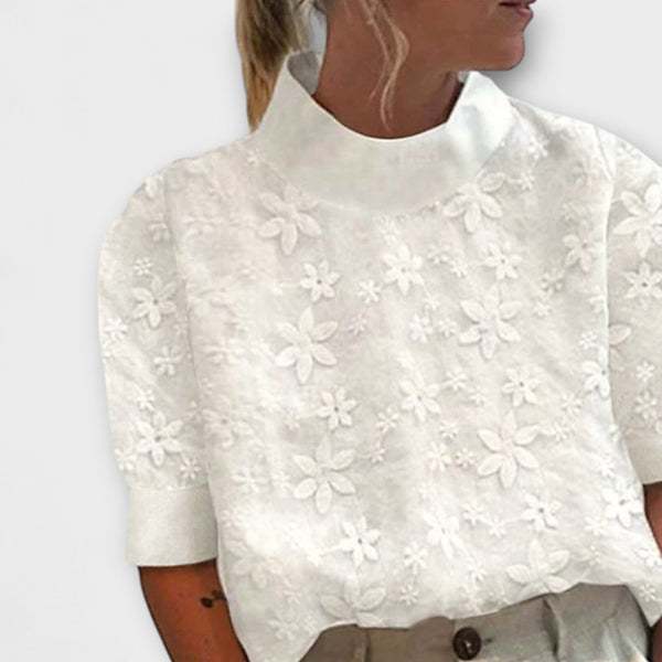 Blouse à col montant simple brodé