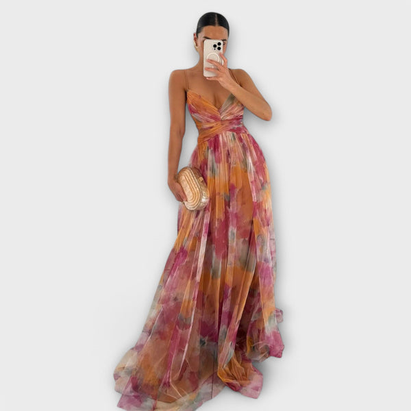 Annai – Élégante robe longue en tulle, coupe près du corps